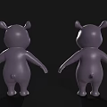 Cute Cartoon Hippo Characters With Pink Belly Gray Body And Standing Pose