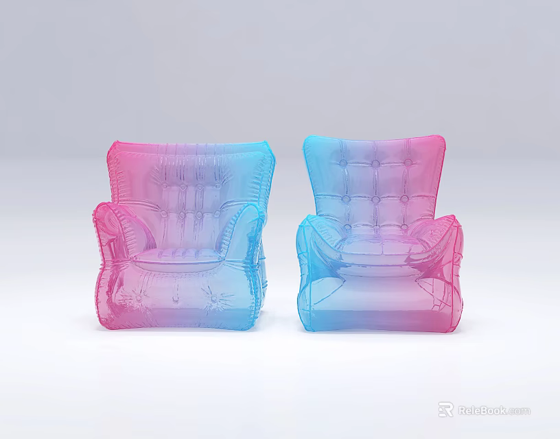 Two Modern Transparent Single Sofa With Gradient Pink And Blue Stylish Design 3d model