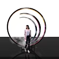 Perfect Photo Spot With Colorful Neon Circular Rings And Smoke Effect