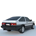 White Classic Two Door Car With Black Accents Square Headlights And Silver Wheels