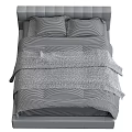 Modern Double Bed With Gray Striped Bedding And Soft Pillow Arrangement 3d model