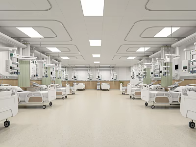 Hospital Outpatient Ward With Beds And Medical Equipment In Clean Space 3d model