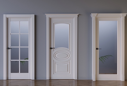 Cream wind glass swing door French solid wood single door frosted glass swing door 3d model