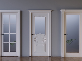 Cream wind glass swing door French solid wood single door frosted glass swing door 3d model