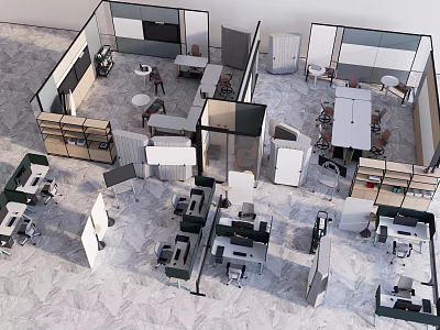 Modern Public Office Space With Open Layout Partitions Workstations And Storage Cabinets 3d model
