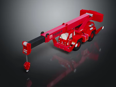 Red Terex Mobile Crane With Extended Boom And Heavy Duty Wheels 3d model