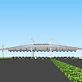 Modern Parking Lot With Large Canopy Structure And Multiple Parking Spaces Near Green Lawns