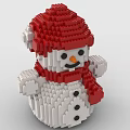 Building Blocks Crafted Snowman Figure With Red Hat White Body And Black Buttons