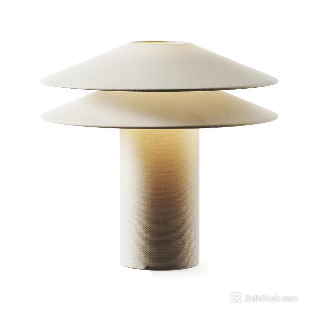 Modern Minimalist Table Lamp With Two Layered Beige Lampshade And Cylindrical Base 3d model 