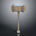 Intricate Sculpture Carving On Decorative Hammer With Gold Accents And Spiral Handle