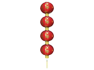 Traditional String of Four Red Lanterns with Golden Patterns and Tassel 3d model