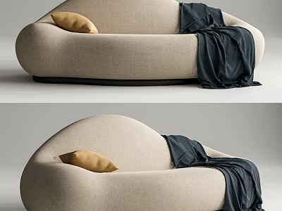 Beige Lazy Sofa With Yellow Pillow And Dark Green Blanket For Cozy Home Decor 3d model