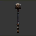 Ornate Fantasy Hammer With Metallic Head Blue Gemstone And Carved Handle
