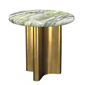 Stylish Two Small Tables With Green Marble Tops And Gold Cylindrical Legs
