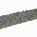 Natural Gray Stepping Stone Path With Green Grass And Pebbles In Garden