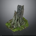 Natural Tree Stump Decorative Piece With Textured Surface Green Moss And Small Stones