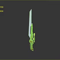 Transparent Blade Brown Hilt Sword 3D Model With Gray Gradient Background And Reflection