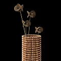 Woven Rattan Vases With Round And Tall Shapes Holding Decorative Flowers