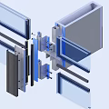Detailed Curtain Wall Construction With Metal Frame Glass Panels And Insulation Layers