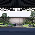 Courtyard Garden Featuring Lush Greenery Pine Trees Rocks and Water Feature with Decorative Wall