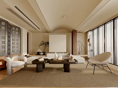 Modern Living Room Interior With White Sofa Coffee Table And Floor To Ceiling Windows 3d model