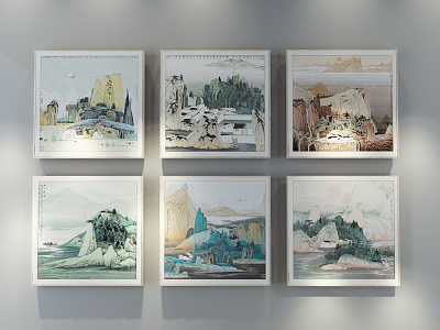 New Chinese Landscape Painting Decorative Painting 3d model