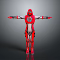 Red And White Superhero Character In Futuristic Costume With Blue Circular Emblem And Extended Arms