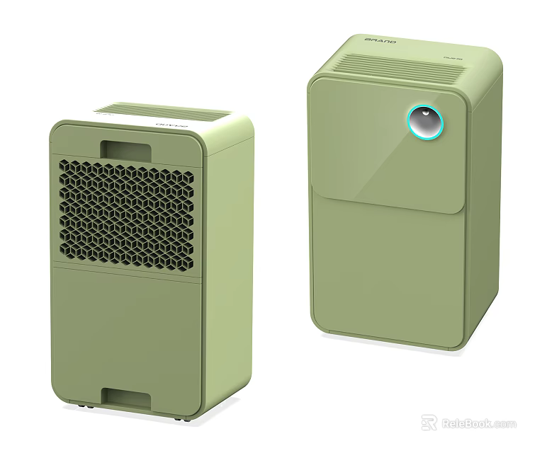 Two Modern Green Household Appliances With Sleek Front Panel And Indicator Light 3d model