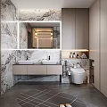 Modern Bathroom Interior Design With Marble Walls Double Vanity Mirror And Tiled Floor