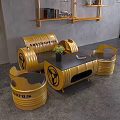 Creative Industrial Style Yellow Leisure Sofa Set For Modern Cafe Public Lounge Relaxation Space