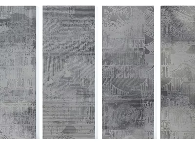 Vertical Decorative Panels With Abstract Geometric Patterns In Gray Tones 3d model