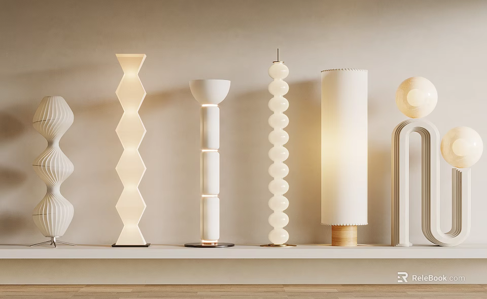 Modern Floor Lamps with Various Shapes and White Finish for Home Interior 3d model 