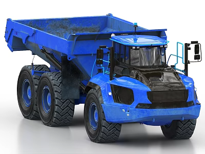 Blue Heavy Duty Dump Truck With Large Tires And Open Dump Bed 3d model