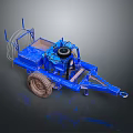 Blue Utility Trailer With Mechanical Equipment Wheels Metal Frame And Hitch Design