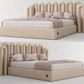 Cozy Modern Kids Bed With Curved Slat Headboard Beige Frame And Soft Pillows