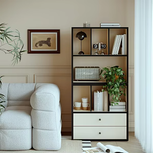 Simple Cream Style Decorative Cabinet Storage Cabinet Bookcase Book Decoration Combination Decorative Plant 3d model