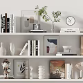 Decorative Ornament Set With Bookshelf Books Frames Vases Clock And Green Plant