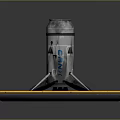 Rocket Weapon Placed on Square Platform with Yellow Border and Orange Flame Traces 3d model