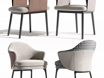 Modern Stylish Dining Chairs With Upholstered Seats Neutral Tones And Houndstooth Back Designs 3d model