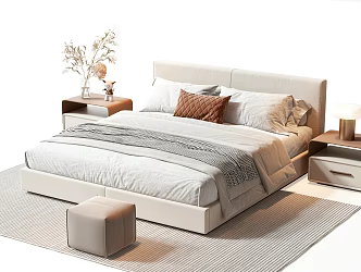 Modern Double Bedclothes Bedside Table Ornaments Pillow Book Green Plant Ornaments Table Lamp Pillow 3d model
