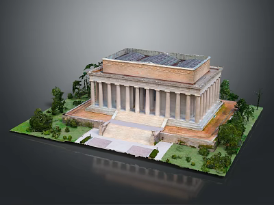 Classical Museum Building with Columns and Stone Steps Surrounded by Greenery and Trees 3d model