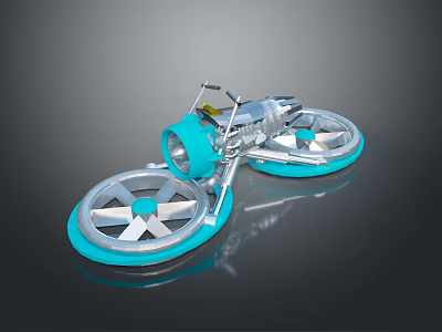 Futuristic Three Wheeled Vehicle With Blue Wheels And Metallic Mechanical Structure 3d model