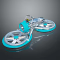 Futuristic Three Wheeled Vehicle With Blue Wheels And Metallic Mechanical Structure
