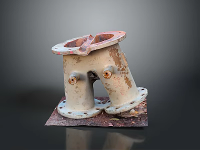 Old Rusty Metal Component With Peeling Paint Two Connecting Ports On Square Base 3d model