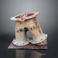 Old Rusty Metal Component With Peeling Paint Two Connecting Ports On Square Base