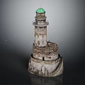 Weathered Lighthouse Architecture With Green Top And Multi Layered Structure On Rock Like Base 3d model