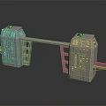 3D Model of Mechanical Console Units With Connecting Beam And Control Panels