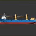Colorful Cargo Ship With Blue Hull Red Deck And Yellow Cranes