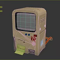 Vintage VR Computer Device with Retro Style Screen Buttons and Red Cable