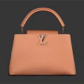 Orange Textured Leather Handbag With Top Handles And V Shaped Logo Design